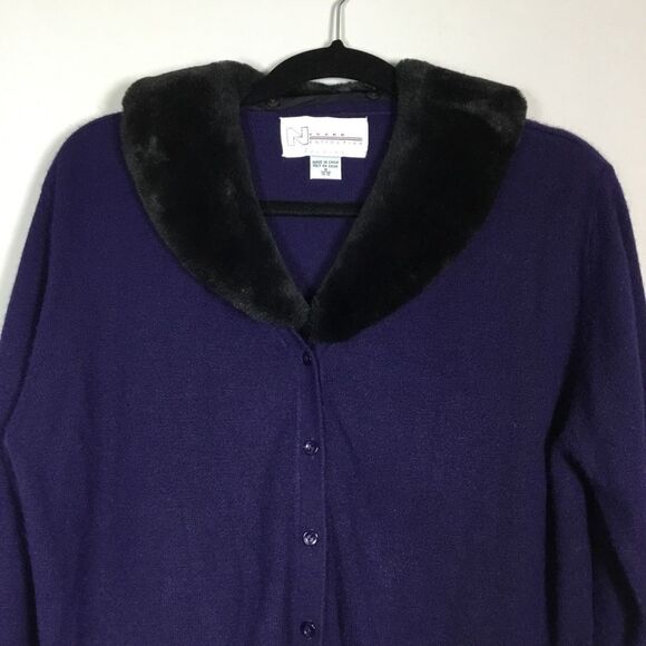 Vintage 1990s purple cardigan faux fur detachable collar button down size M - Picture 2 of 6